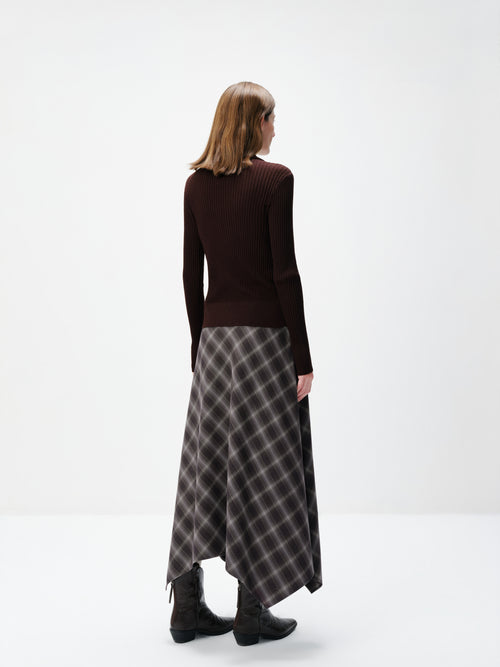 Load image 1 in gallery view. Belted Plaid Handkerchief Maxi Skirt