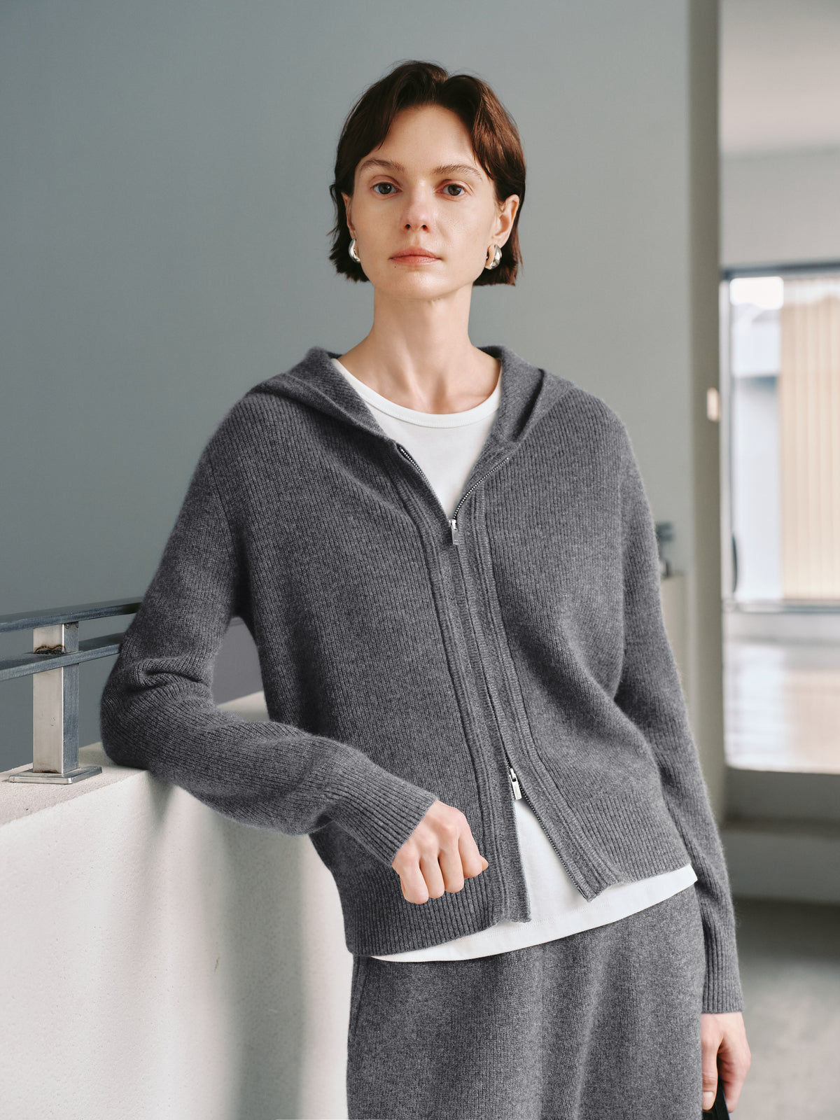 Cashmere Zip-Up Hooded Sweater