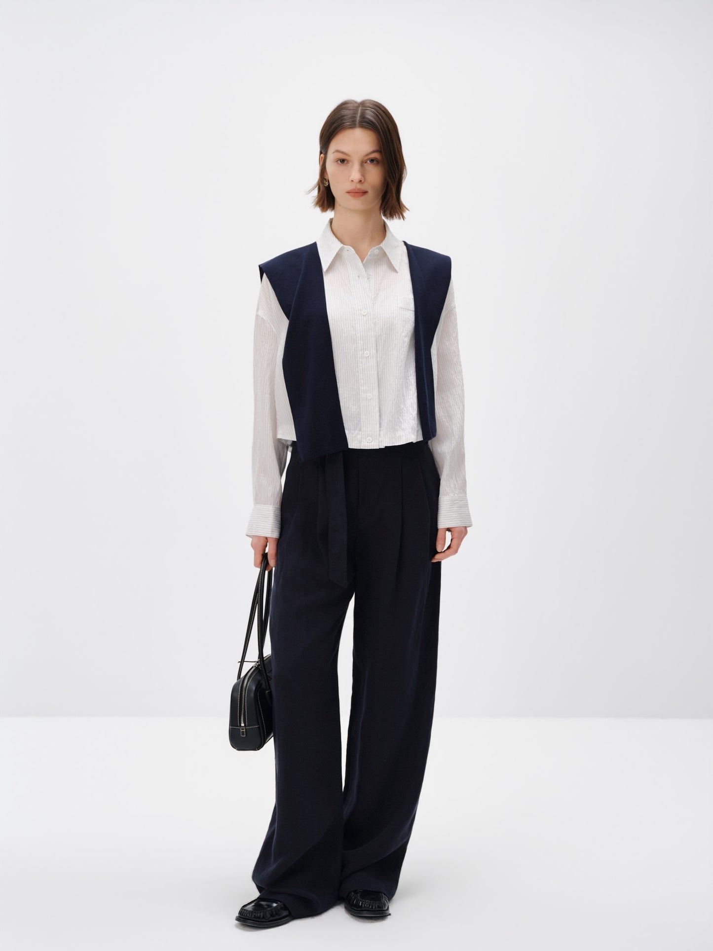 Cropped Lyocell-Blend Striped Shirt