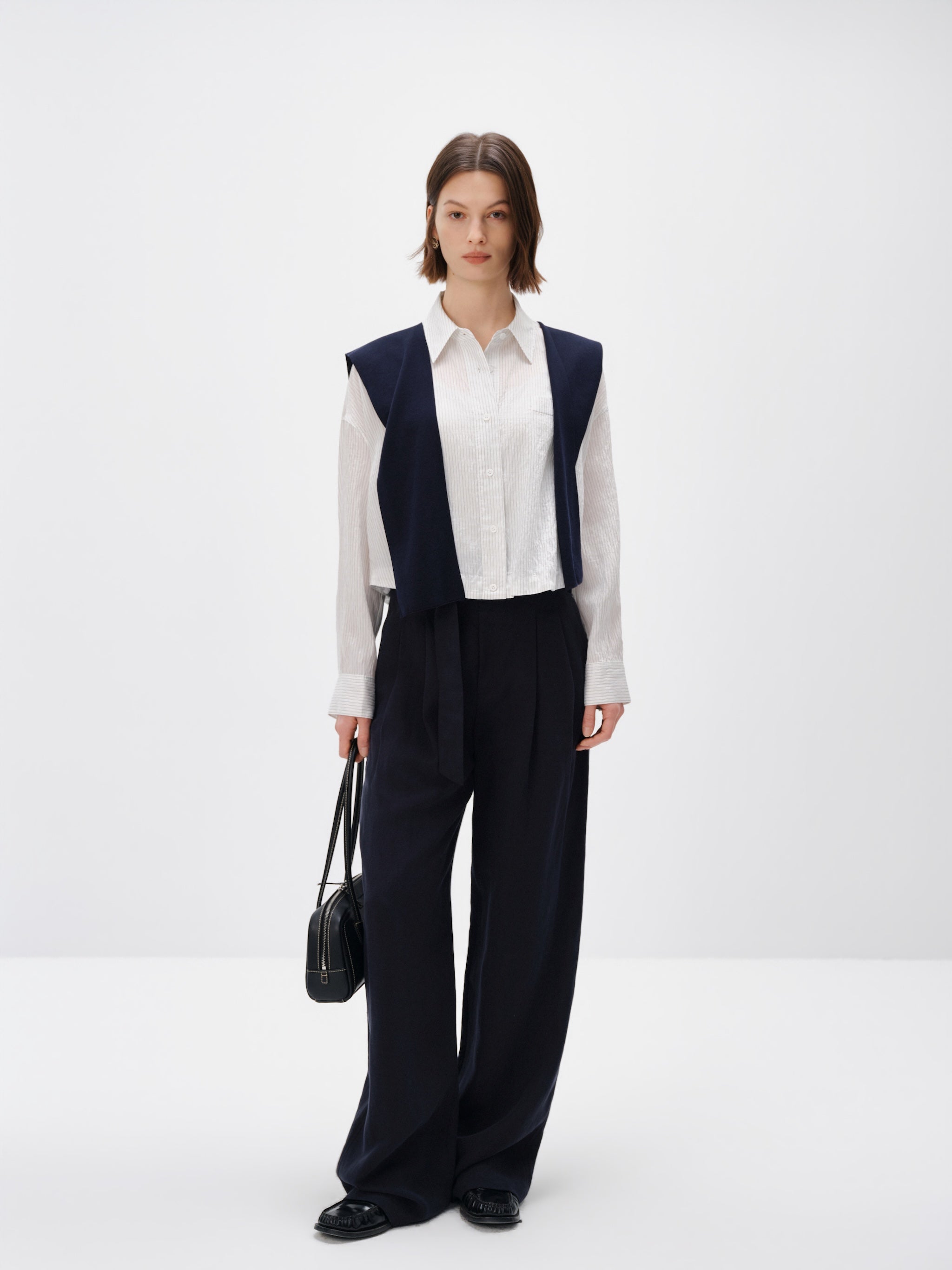 Cropped Lyocell-Blend Striped Shirt