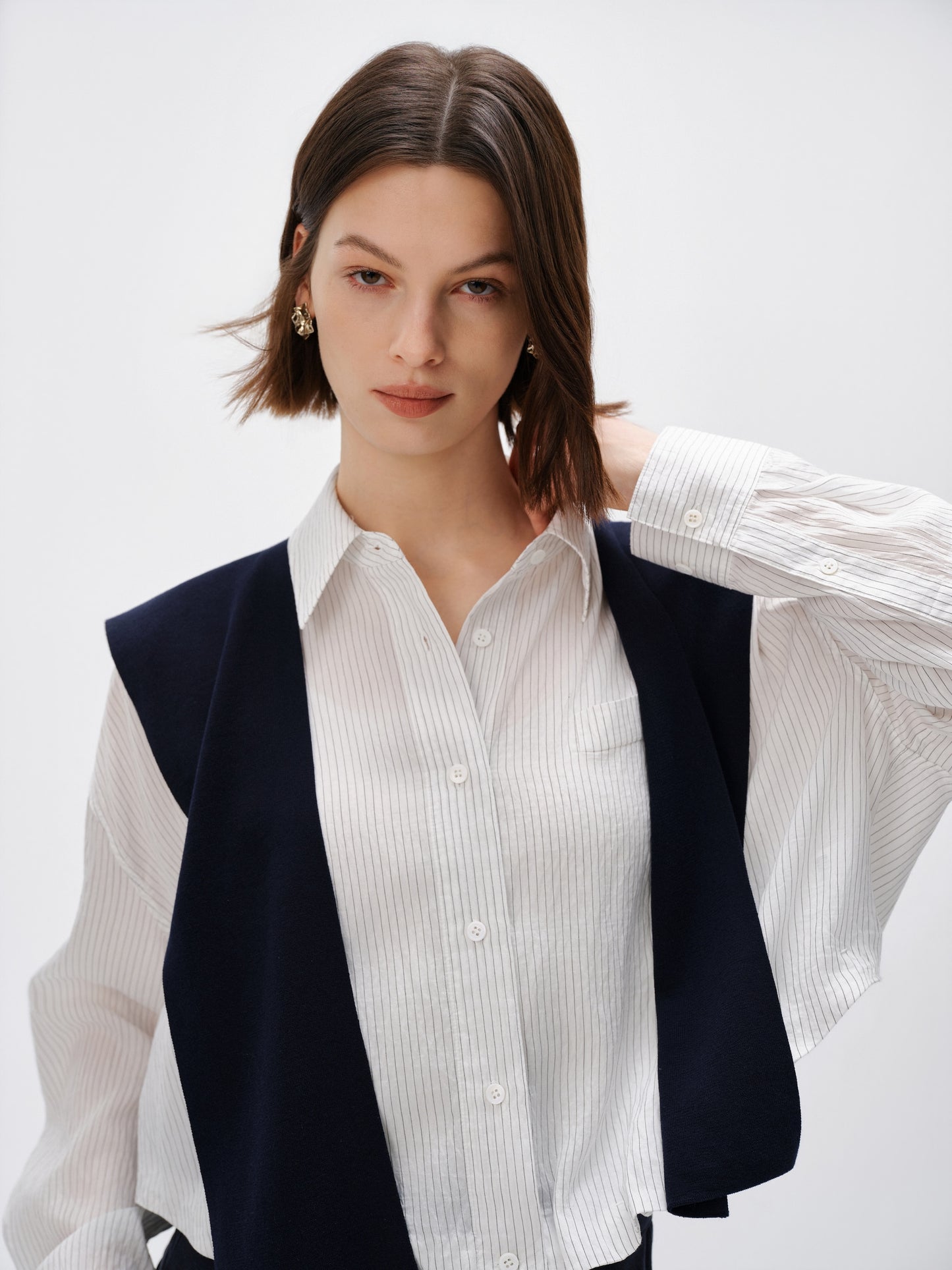 Cropped Lyocell-Blend Striped Shirt