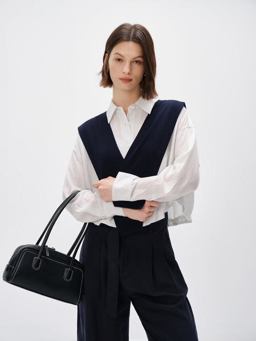 Carica immagine 1 in visualizzazione galleria. Cropped Lyocell-Blend Striped Shirt
