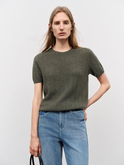 Load image 1 in gallery view. Crew Neck Short Sleeve Knit Sweater