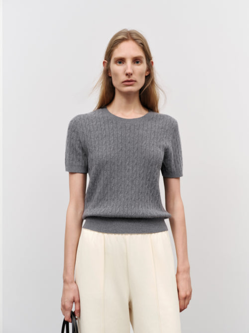 Load image 1 in gallery view. Crew Neck Short Sleeve Knit Sweater