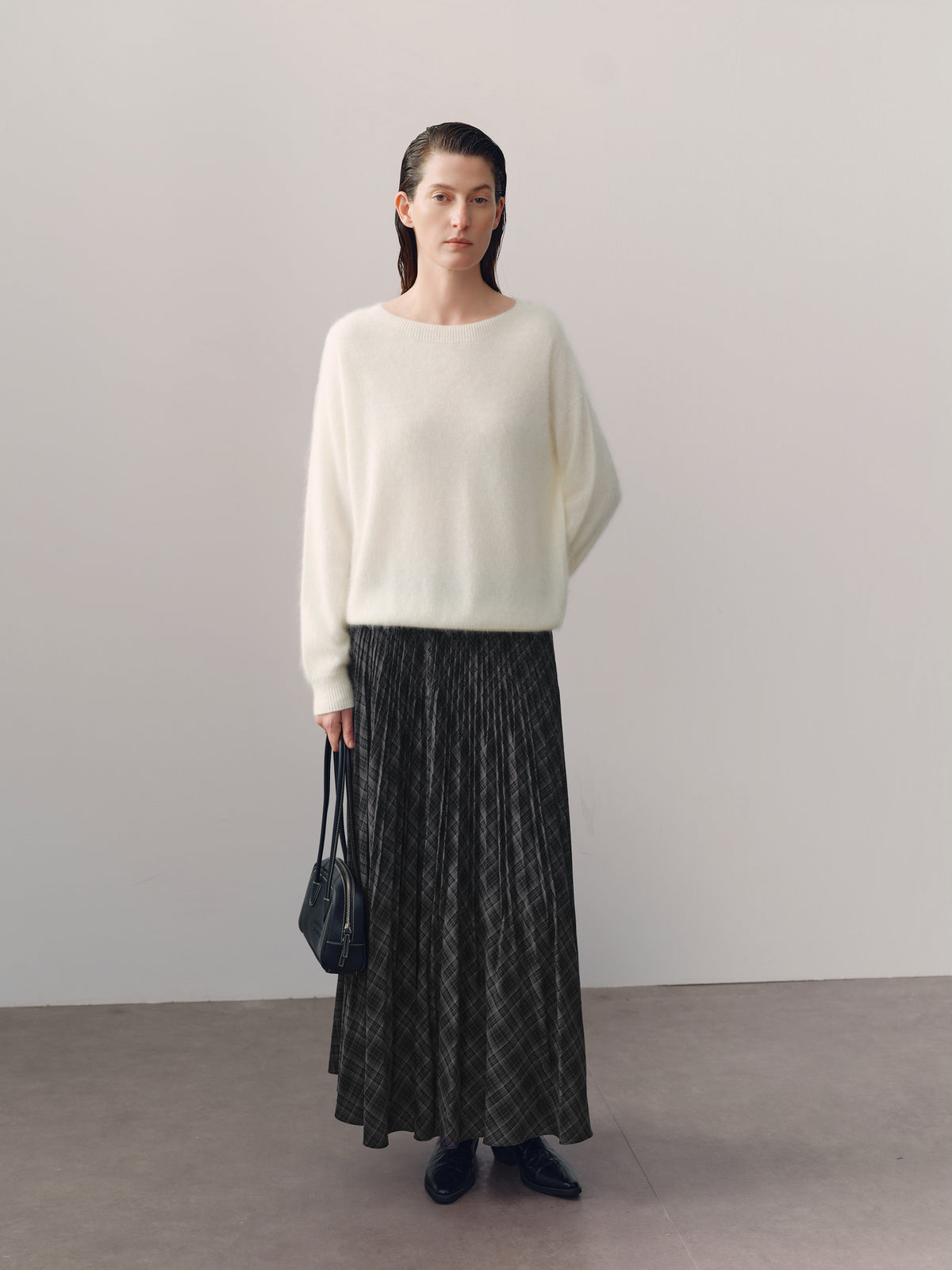 Plaid Pleated Midi Skirt