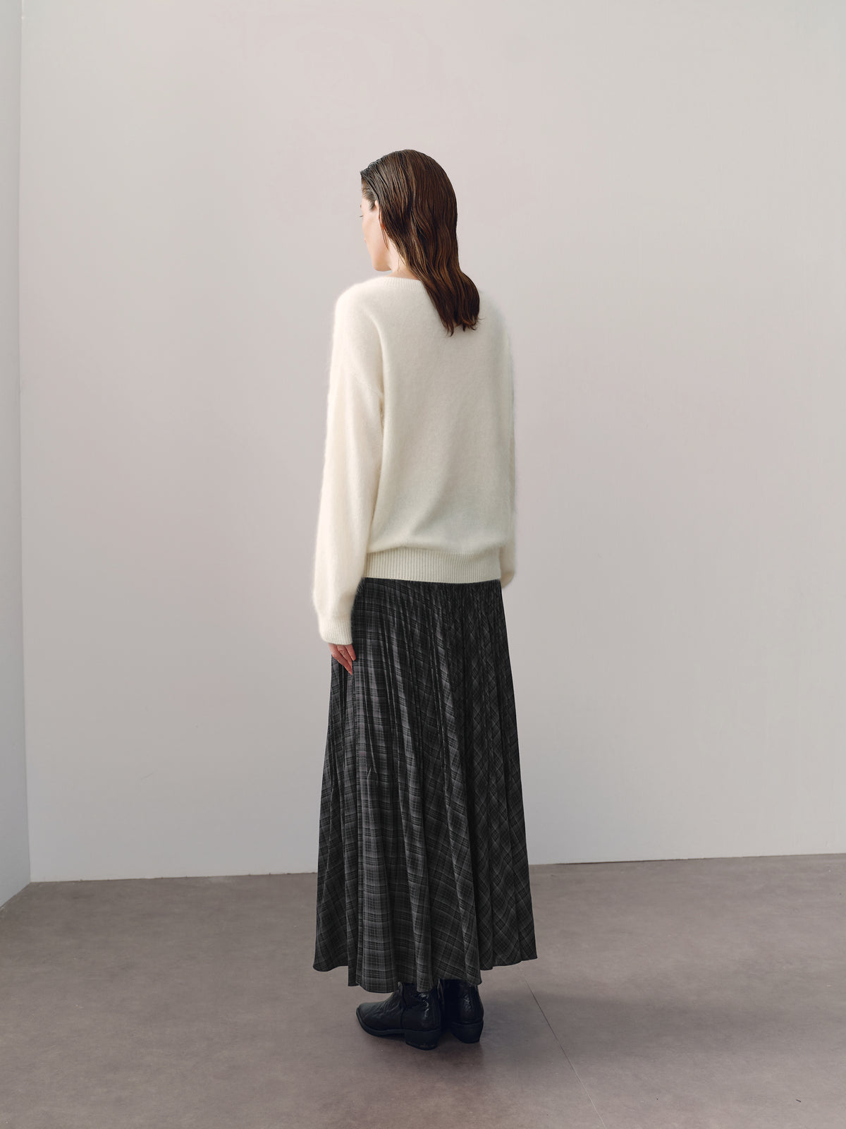 Plaid Pleated Midi Skirt