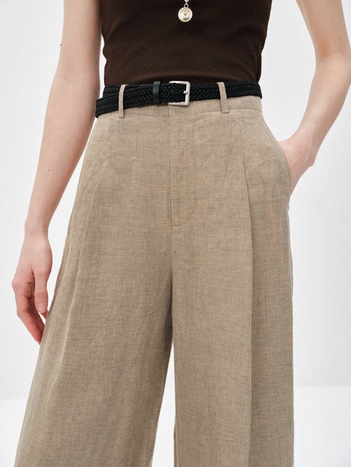 Charger l'image 1 dans la galerie. Pleated Wide-Leg Linen Trousers
