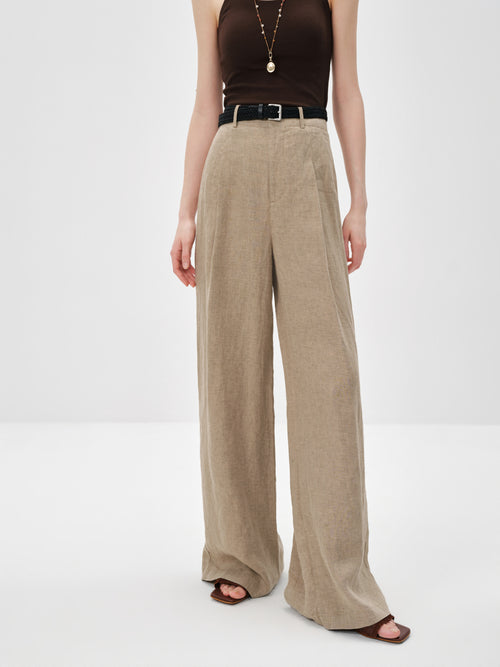 Charger l'image 1 dans la galerie. Pleated Wide-Leg Linen Trousers