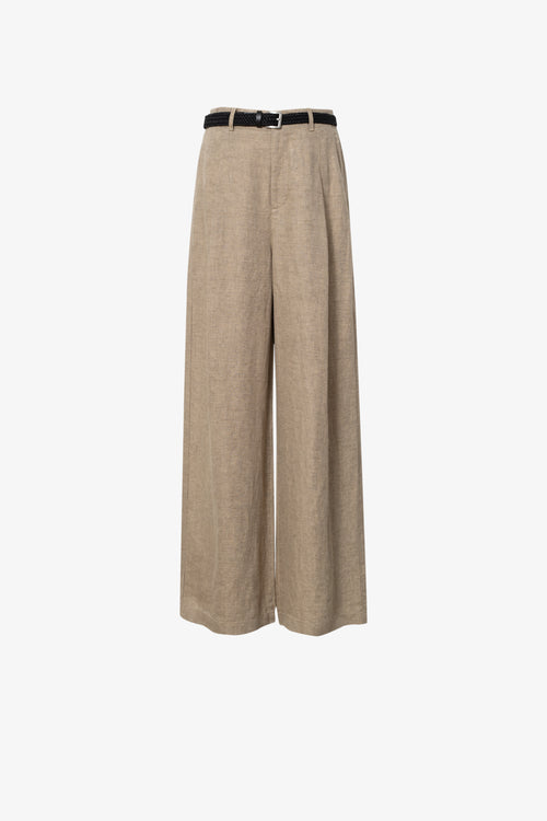 Charger l'image 1 dans la galerie. Pleated Wide-Leg Linen Trousers