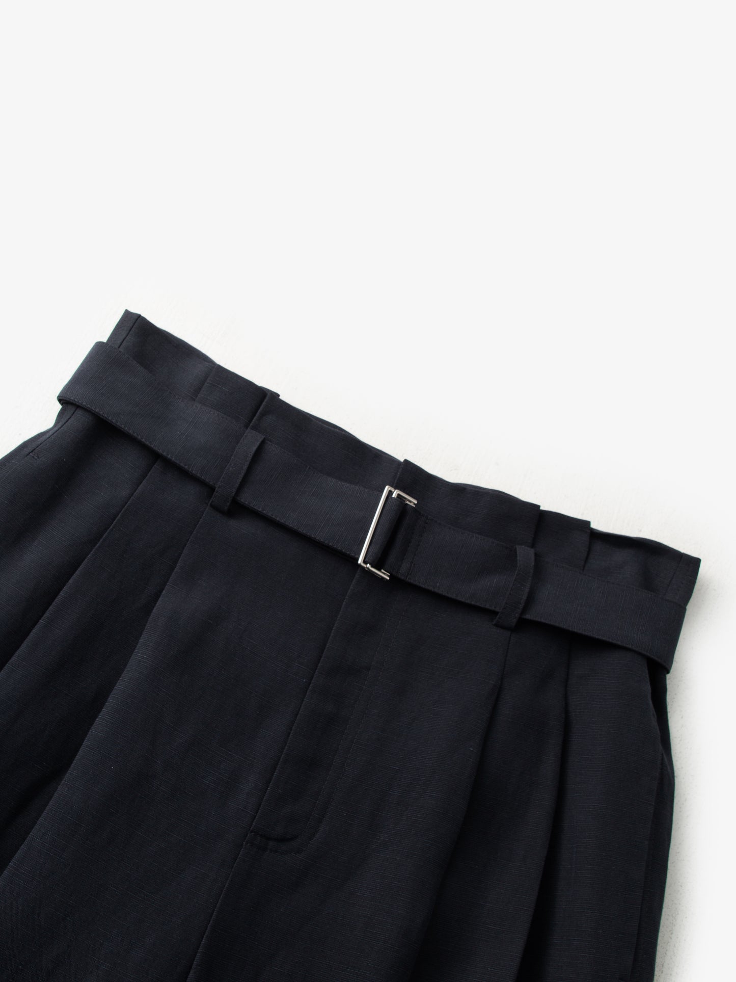 Belted Lyocell-Linen Pleated Pants