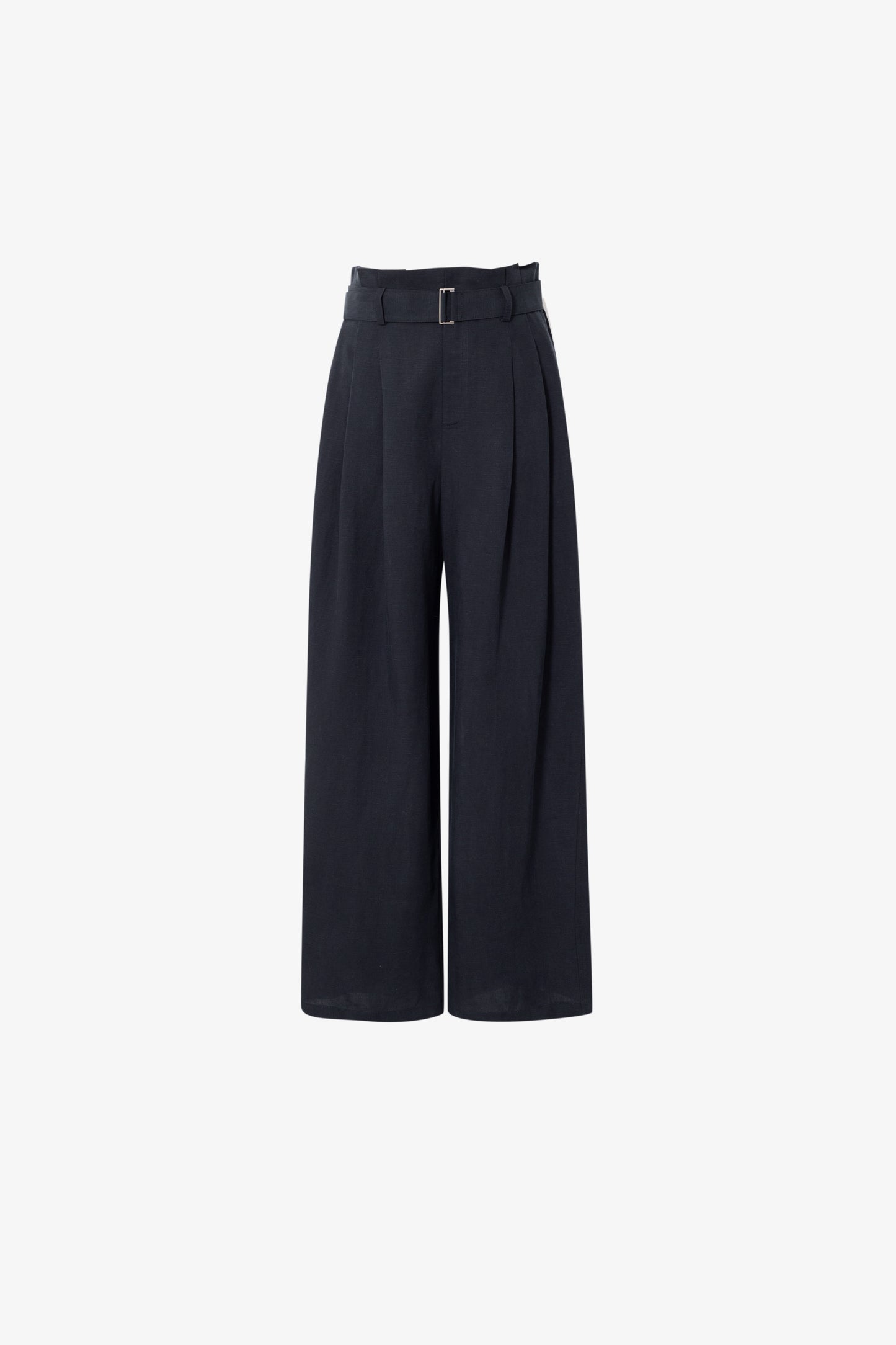 Belted Lyocell-Linen Pleated Pants