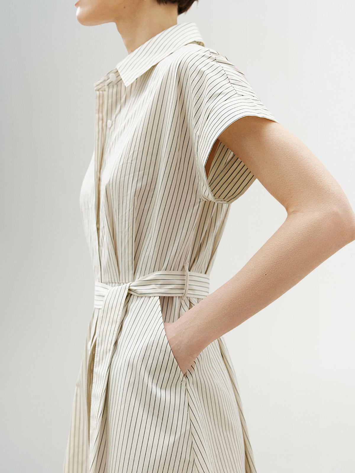 Beige belted dress