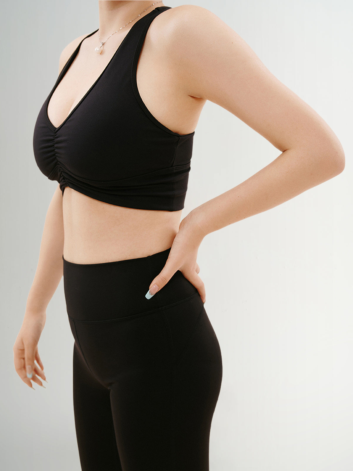Black V-neck yoga bra