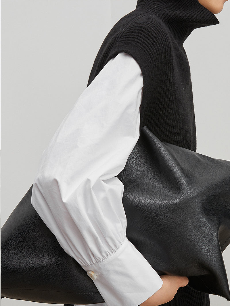 Women's Navy Blue High Neck Knit Wool Sweater Dress