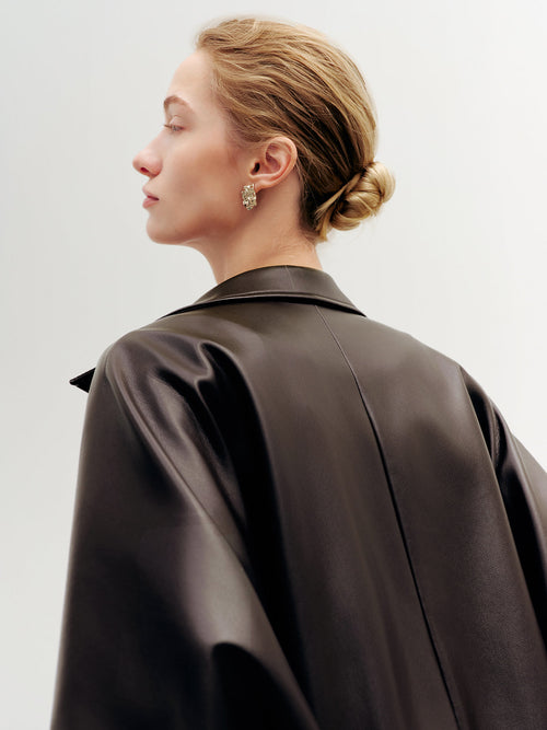 Charger l'image 1 dans la galerie. Cropped Leather Jacket with Stand Collar