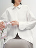 Women's White Classic Collar Long Sleeve Loose Fit Shirt