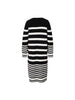 Women's Black White Stripe Turtleneck Long Sleeve Sweater Dress