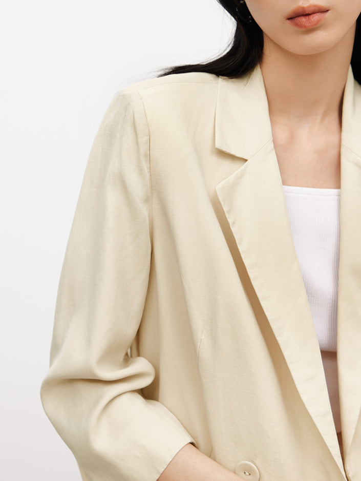 Women's Summer Notch Lapel Double Breasted Beige Blazer