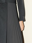 Grey classic collar pleated dress with long sleeves and belt