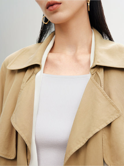 Women's Khaki Breasted Belted Trench Coat