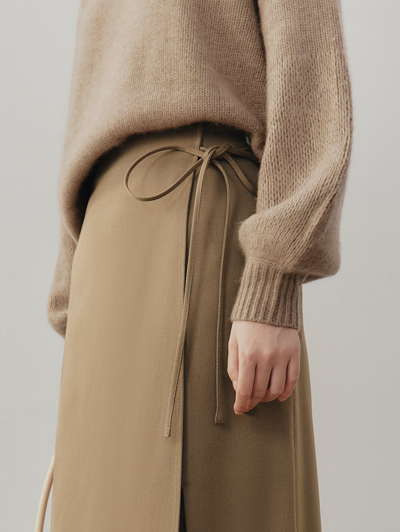 Women's Light Coffee Hight Waist A-Line Mid Length Skirt