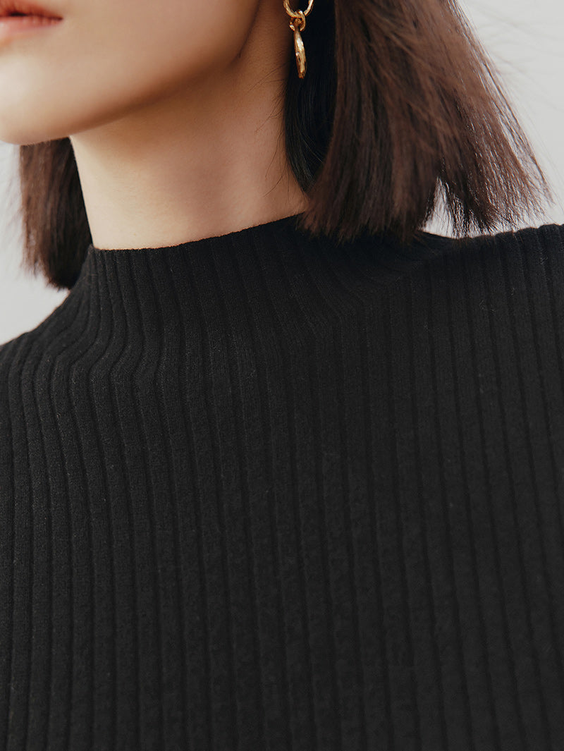 Women's Black Round Neck Sleeveless Wool Knit Dress