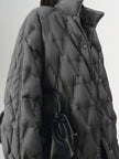 Women's Gray Warm Goose Puffer Long Hooded Jacket with Belt