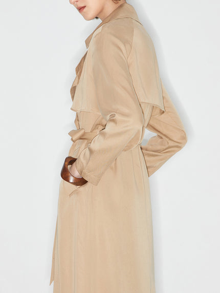 Women's Khaki Double Breasted Long Trench Coat with Belt