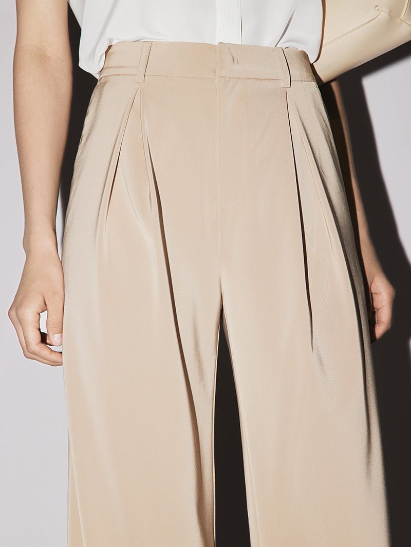 Women's Light Khaki Straight Fit Suit Pants Trousers
