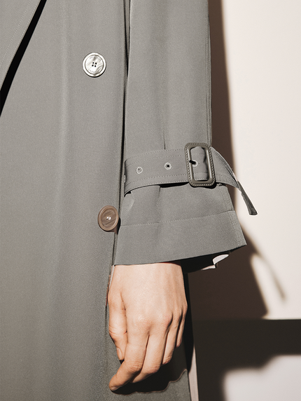 Women's Gray Notch Lapel Double Breasted Trench Coat