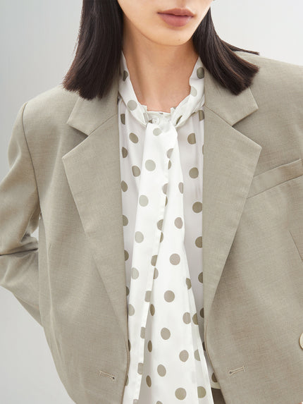 Women's Khaki Notch Lapel Double Short Blazer