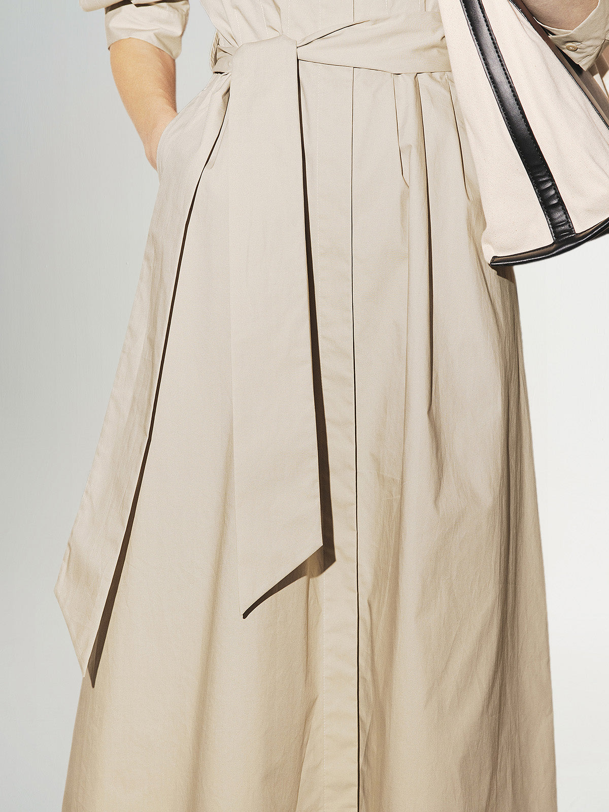 Beige cotton round neck dress