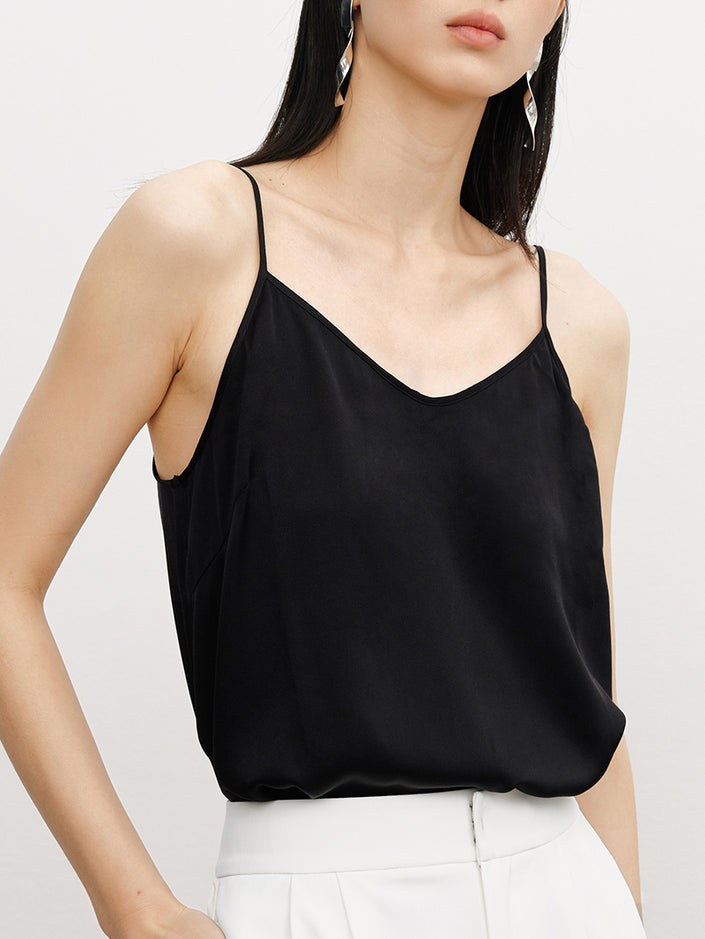 Women's Summer Black Silk Strappy Top