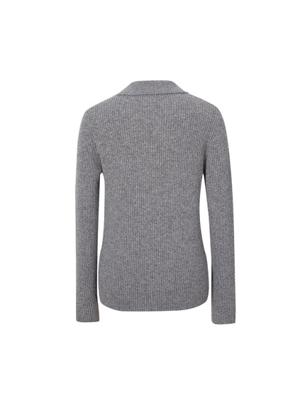 Pull en cachemire gris foncé à col polo en V