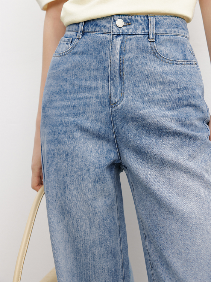 Jean droit bleu denim en coton