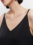 Women's Black V Neck Camisole Silk Dress