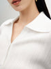 Women's Original White Polo Neck Long Sleeves Lyocell Triacetate Rib Pattern Knitwear