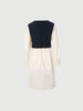 Black dress with round neck, long sleeves and belt