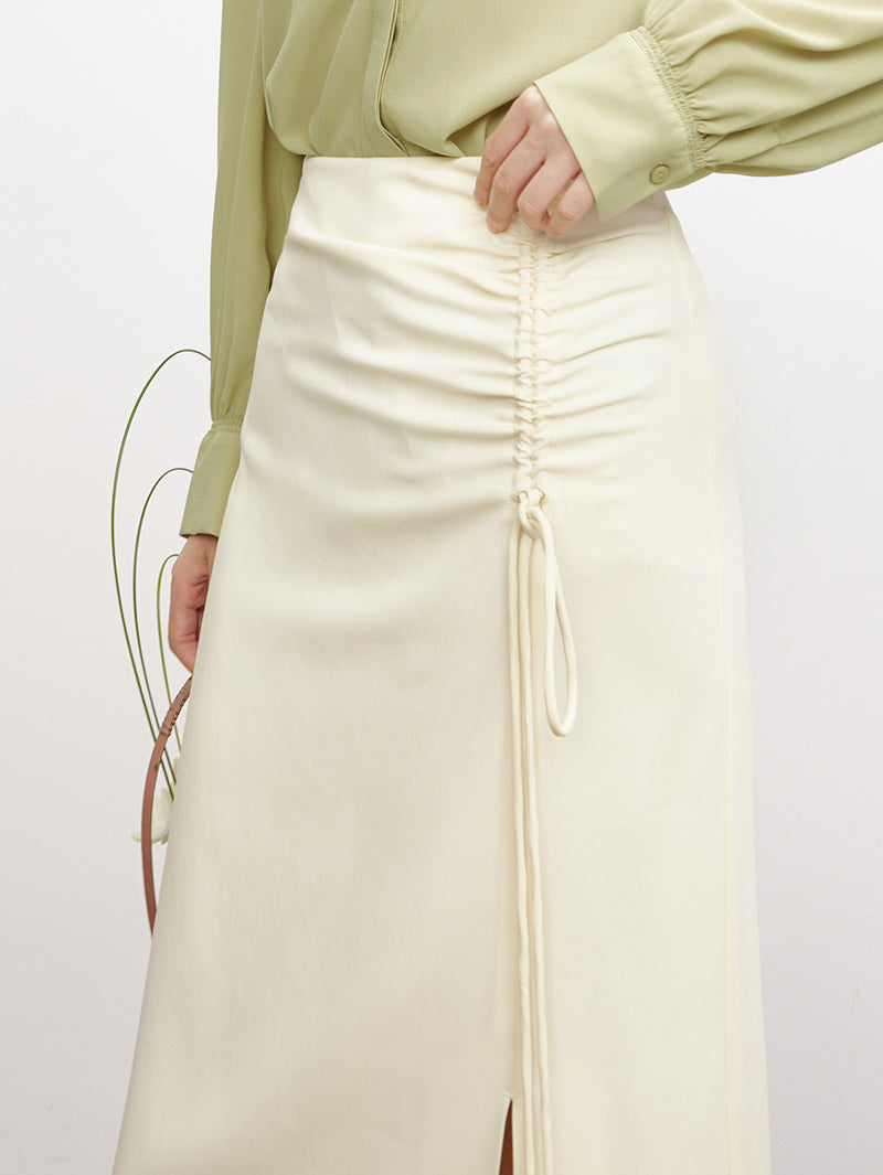 Women's White Acetate Straight Fit High Waist Warp Skirt