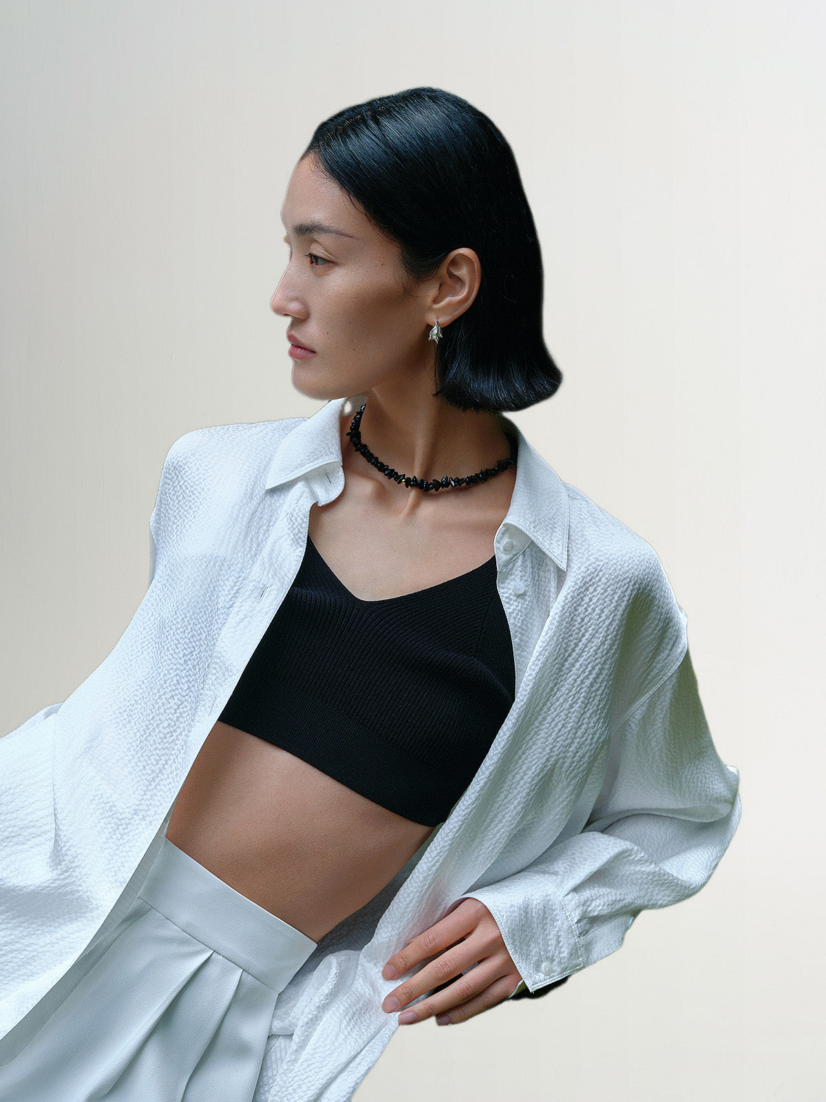 White long-sleeved shirt, 100% silk