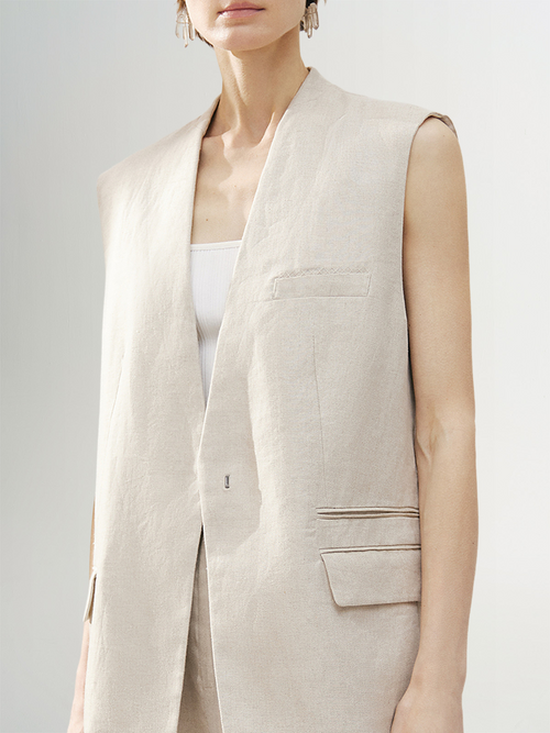Load image 1 in gallery view. Women's Light beige 100% Linen Vests