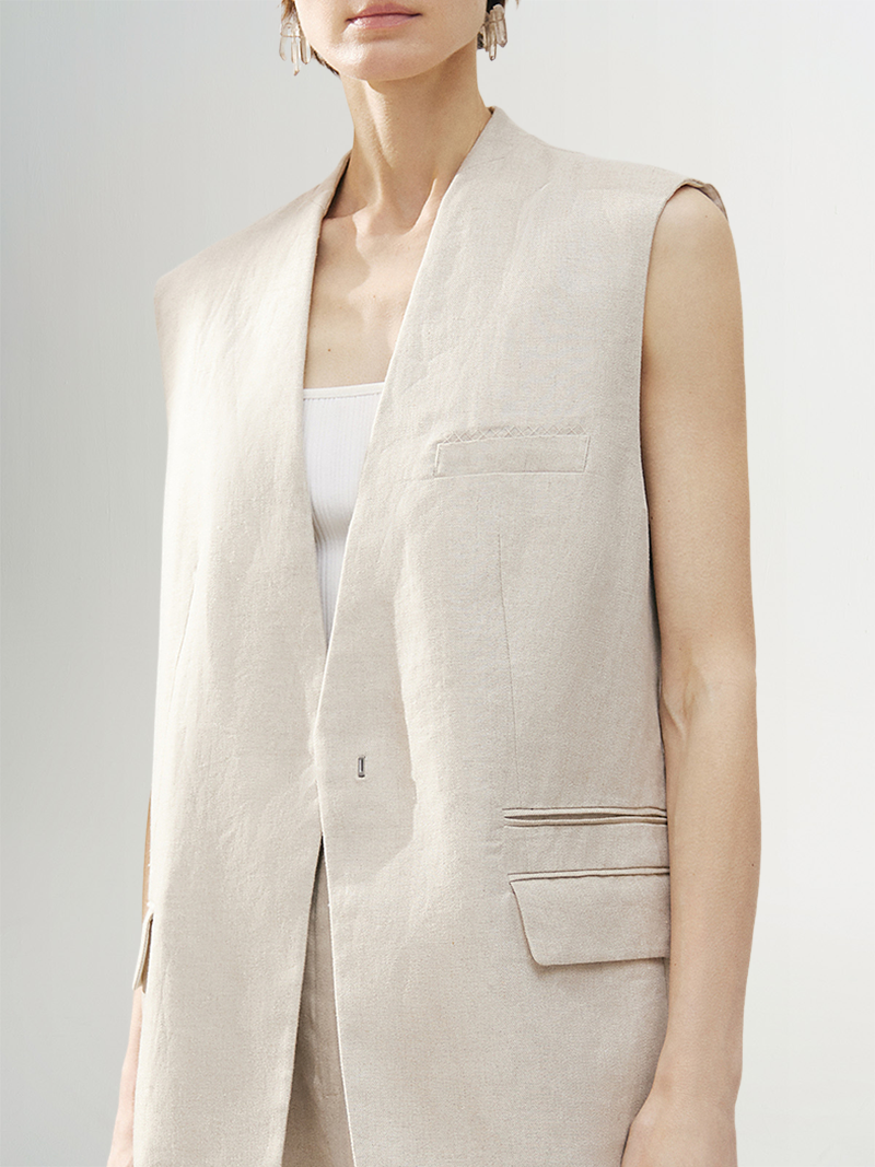 Women's Light beige 100% Linen Vests