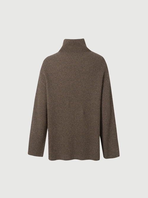 Load image 1 in gallery view. Brown wool sweater with high neck