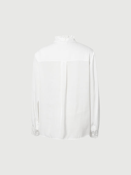 Chemise blanche pure à col plissé, manches longues