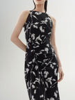 Black floral print halter neck dress