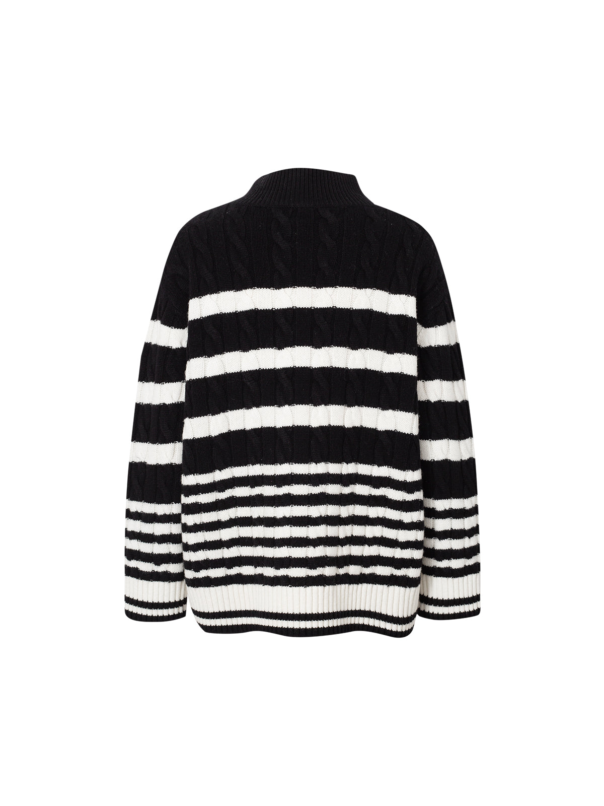 Women's Black and White  High Neck Long Sleeves 100% Wool Sweater