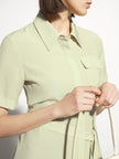 Women's Light Green Stand Collar Short Sleeves Button Down Dress