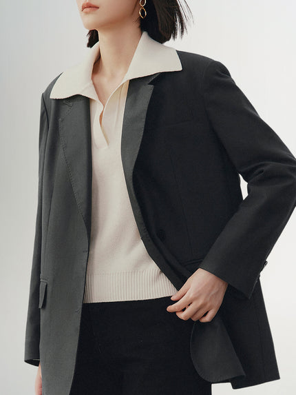 Women's Grey Notch Lapel Long Sleeves Blazer Jacket