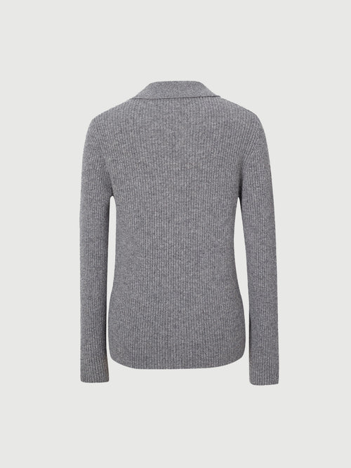 Load image 1 in gallery view. Dark gray cashmere sweater with a V-neck polo neck