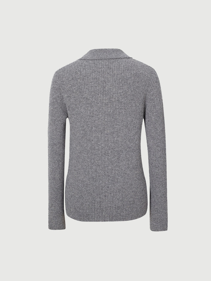 Pull en cachemire gris foncé à col polo en V